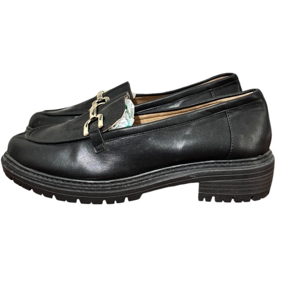 Kelly & Katie Women’s Y2K Size 9.5 Black Metal Accent Chunky Heel Loafers Preppy - Picture 6 of 13